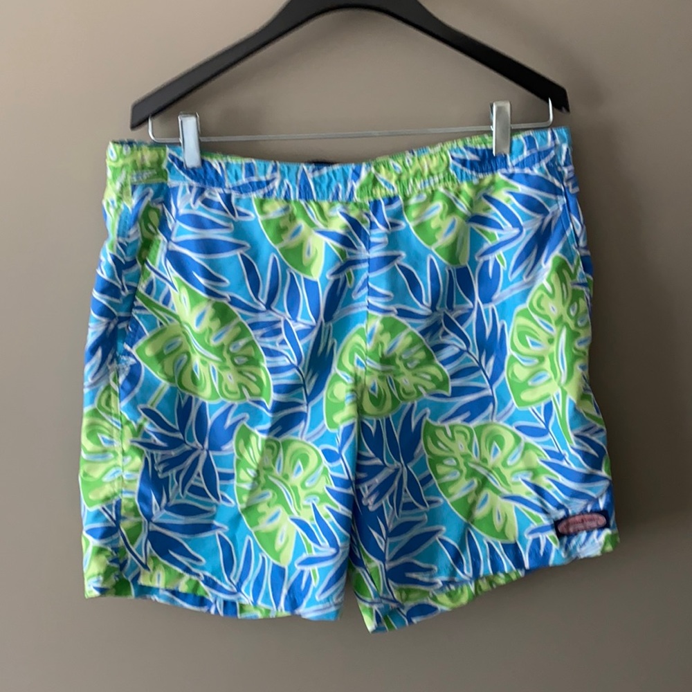Patterned swim trunks